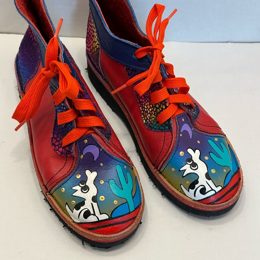 Hand Painted Colorful Ankle Boots with Artistic Design Desert Theme